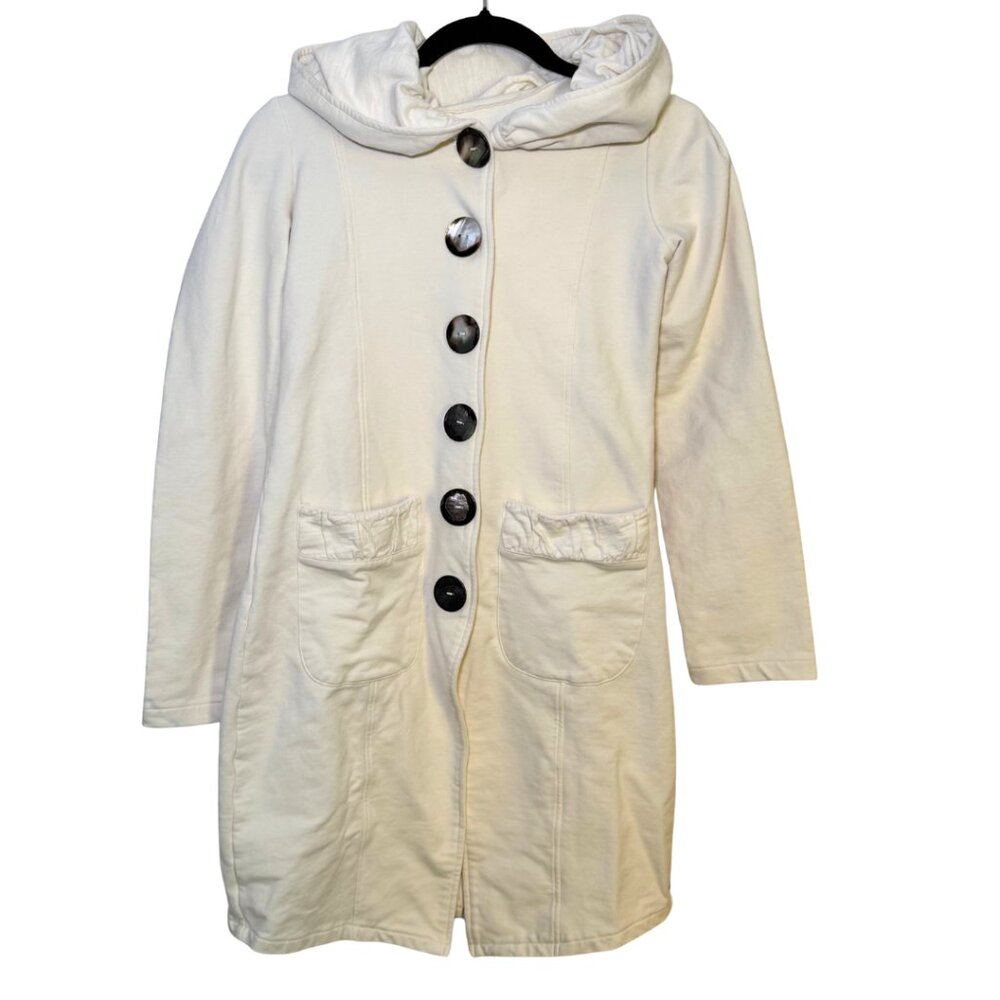Women's Cream Button-Front Hooded Coat